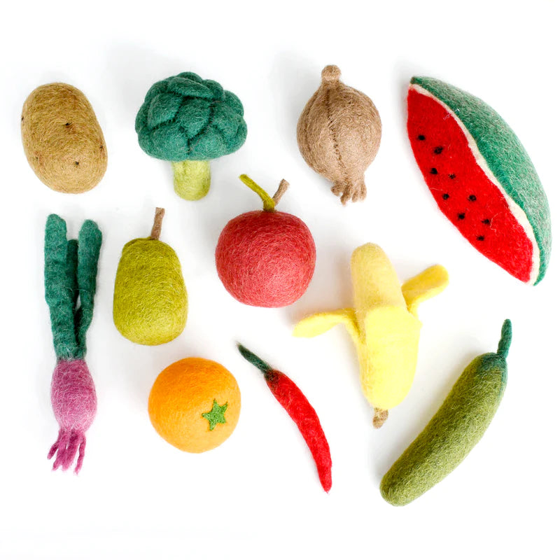 Tara Treasures Felt Vegetables and Fruits 11pcs Set B Pretend and Imaginative Play Kitchen Accessories Best Seller 3yrs+