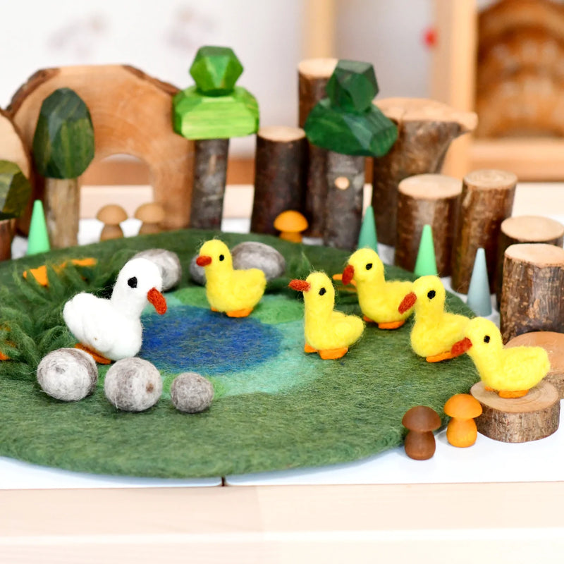 Tara Treasures Felt Duck Pond with 6 Ducks Play Mat Playscape 40cm Diameter Pretend & Imaginative Play Felt Animals Best Seller 3yrs+
