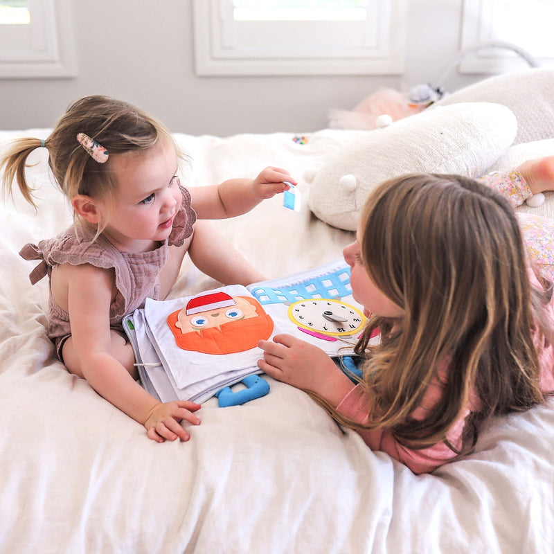 My Big Day Fabric Activity Book Blue Cover by Curious Columbus Kids Travel Toys Interactive Book Best Seller