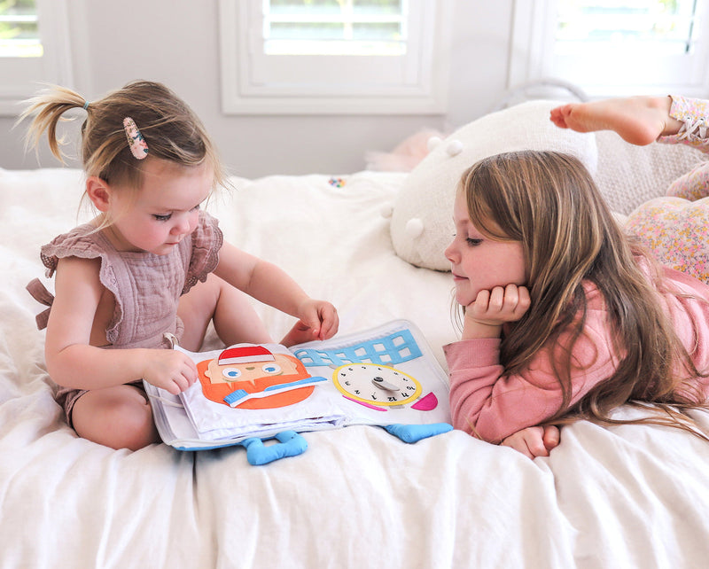 My Big Day Fabric Activity Book Blue Cover by Curious Columbus Kids Travel Toys Interactive Book Best Seller