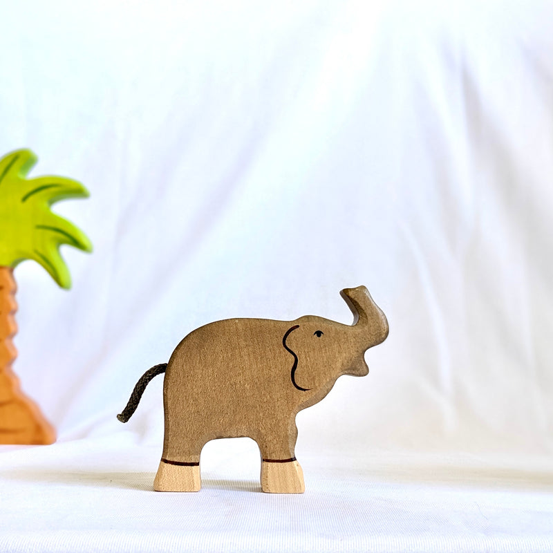 Holztiger Baby Elephant Wooden Animals Trunk Raised Wildlife Animal 3yrs+