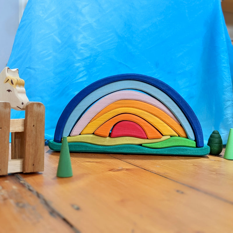 Gluckskafer Sunrise Rainbow Arch Blue Wooden Toys 10pcs Building Blocks 2yrs+