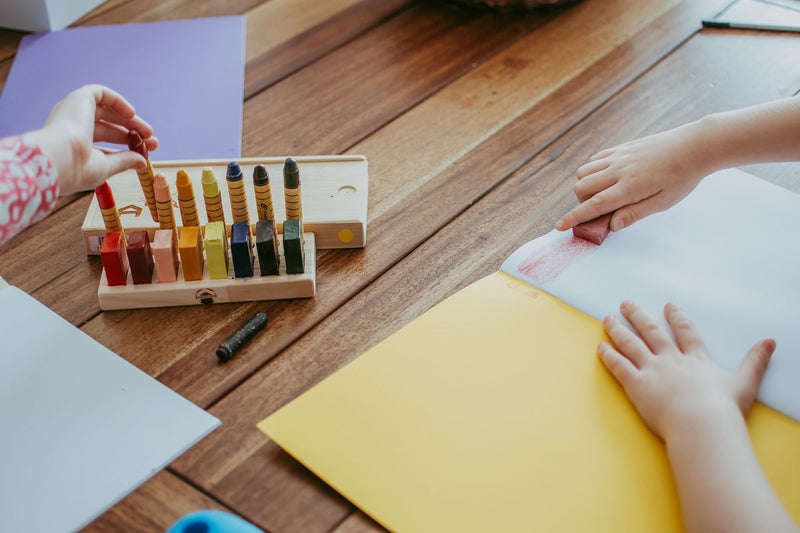 Beeswax Crayons 8 Blocks + 8 Stick in Bamboo Box by Apiscor Waldorf Education Inspired Stationary Art and craft for kids 3yrs+