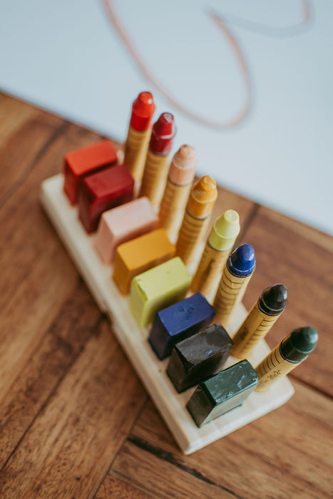 Beeswax Crayons 8 Blocks + 8 Stick in Bamboo Box by Apiscor 3yrs+