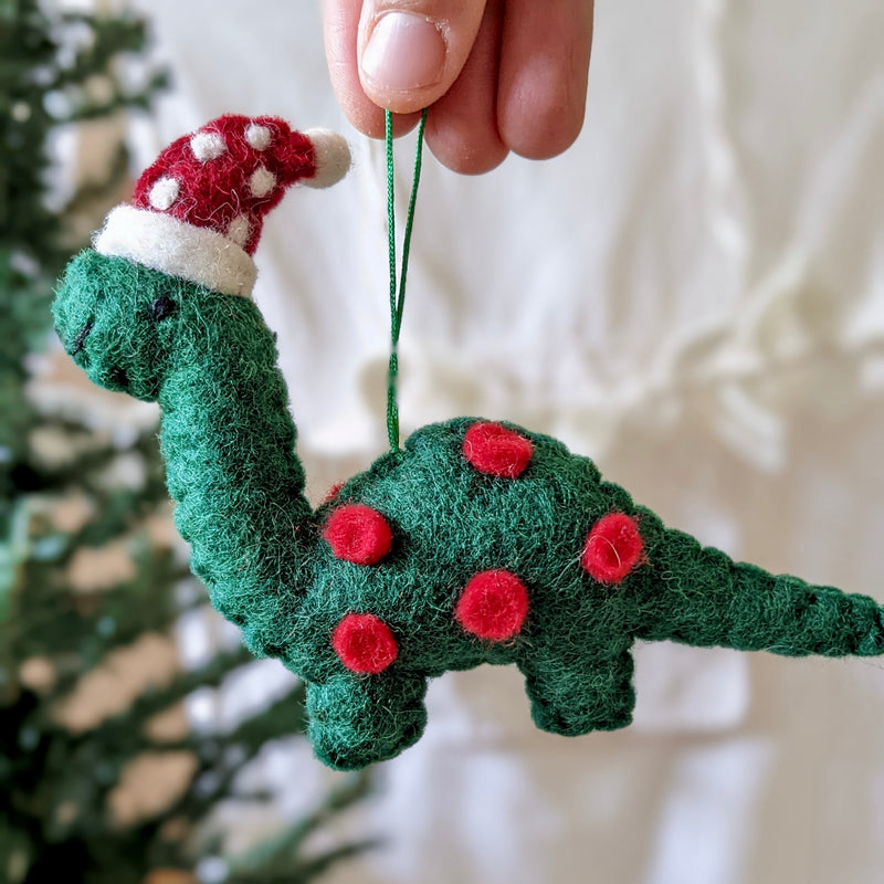 Pashom Christmas Tree Decor - Felt Brachiosaurus with Hat Dinosaur toy Dinosaur and Dragon Theme Christmas Range