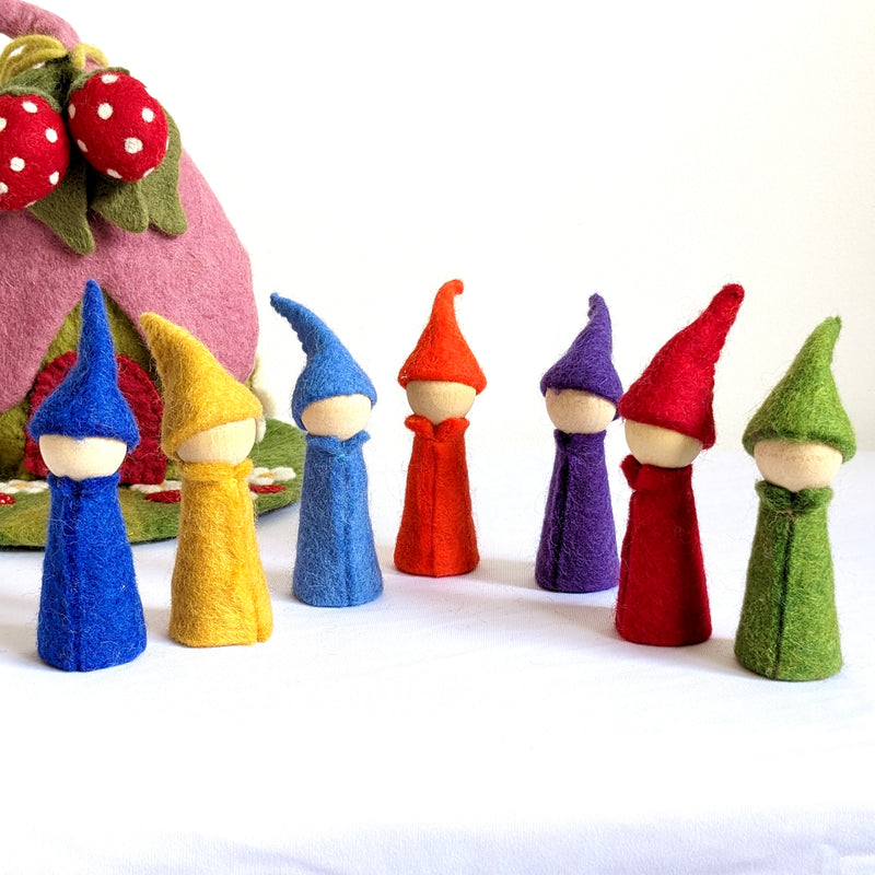 Papoose Felt Rainbow Gnomes Set of 7 Dollhouse Play Pretend & Imaginative Play Toys Best Seller 3yrs+