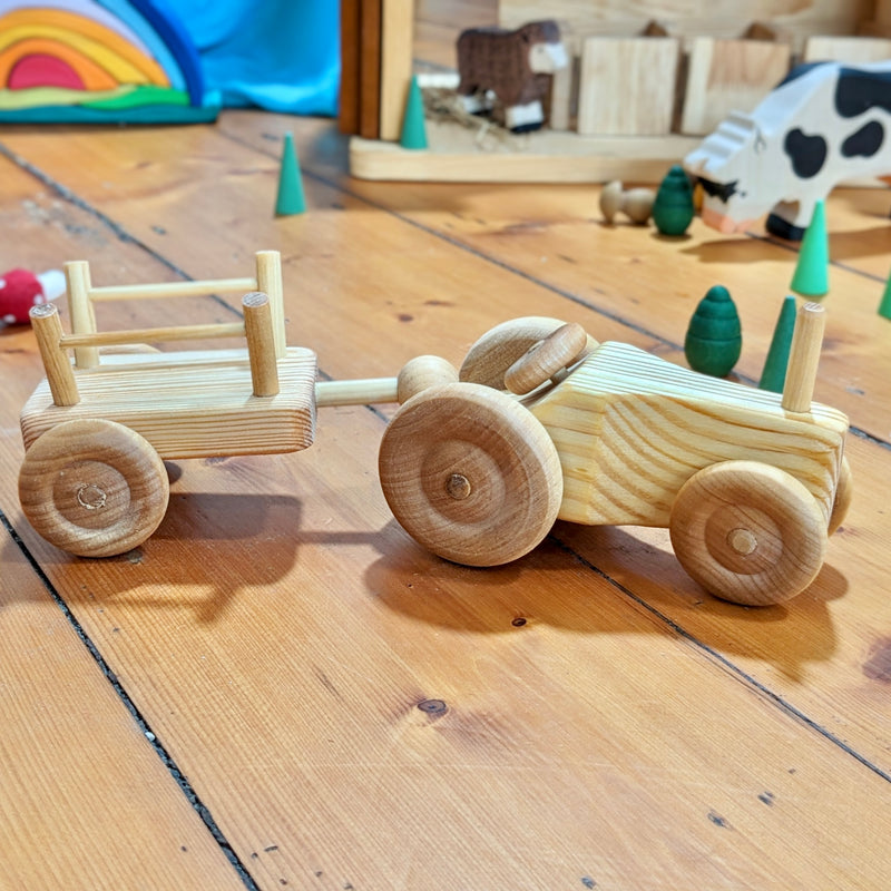 Debresk Small Tractor with Cart Toy Car Wooden Toys 3yrs+