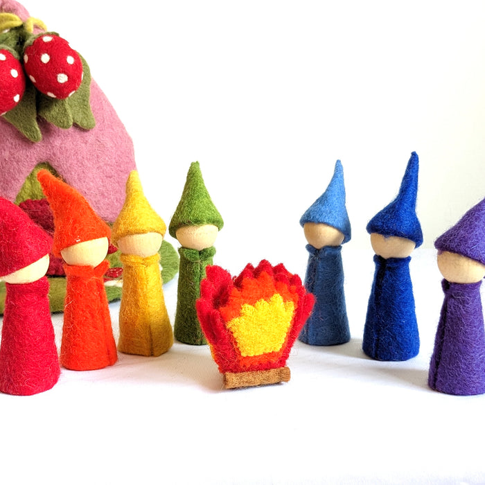 Papoose Rainbow Gnomes Set of 7 Wood Bodies