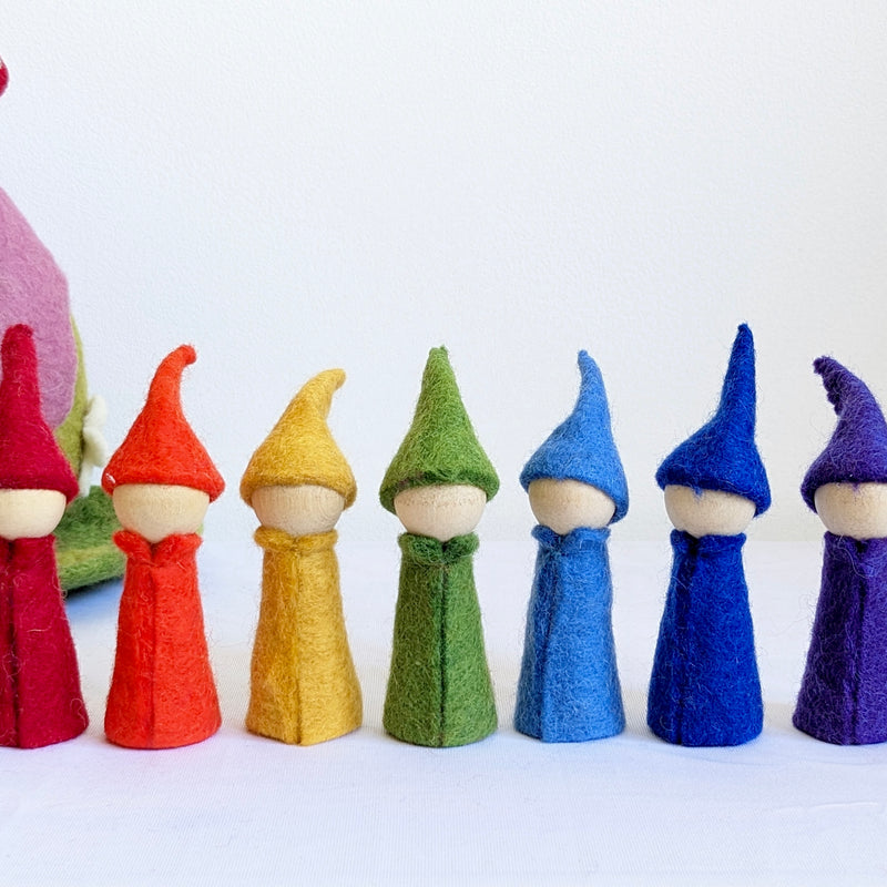 Papoose Felt Rainbow Gnomes Set of 7 Dollhouse Play Pretend & Imaginative Play Toys Best Seller 3yrs+