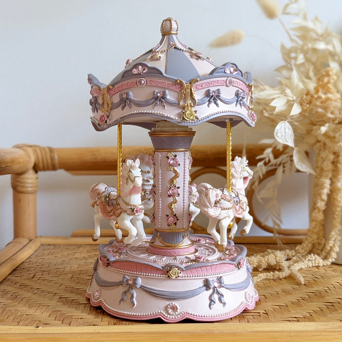 Musical Revolving Horse Carousel Purple and Pink