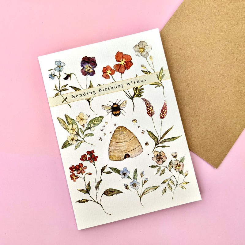Kids Birthday Card - Flora Beehive By The Almanac Gallery
