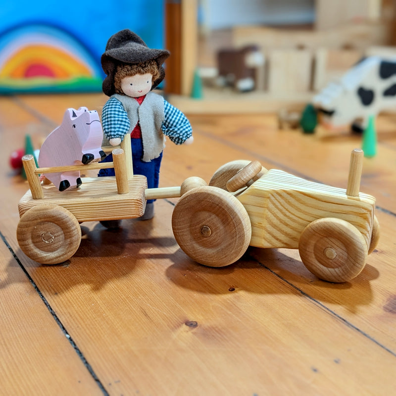 Debresk Small Tractor with Cart Toy Car Wooden Toys 3yrs+