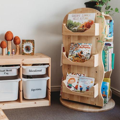 Bunny Tickles Mesasilla Revolving Book Shelf - Solid Wood Bookcase 60(D) x 105(H)cm - My Playroom 