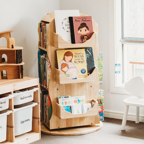 Bunny Tickles Mesasilla Revolving Book Shelf - Solid Wood Bookcase 60(D) x 105(H)cm - My Playroom 