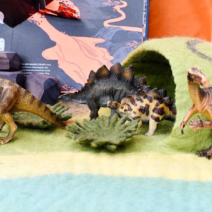 Tara Treasures Large Felt Dinosaur Land With Volcano Play Mat Playscape 80cm