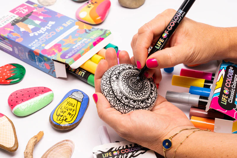 Life Of Colour All Surface Acrylic Paint Pens Black and White Medium 3mm Tip Set of 6 Stationary Art and craft for kids 3yrs+