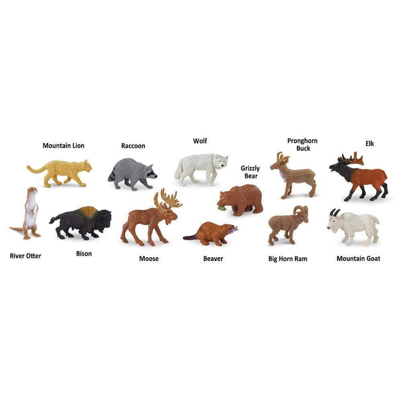 Tube of 12 North American Wildlife Animal Figurines Montessori Language Learning Figurines by Safari Ltd Toob Range 3yrs+