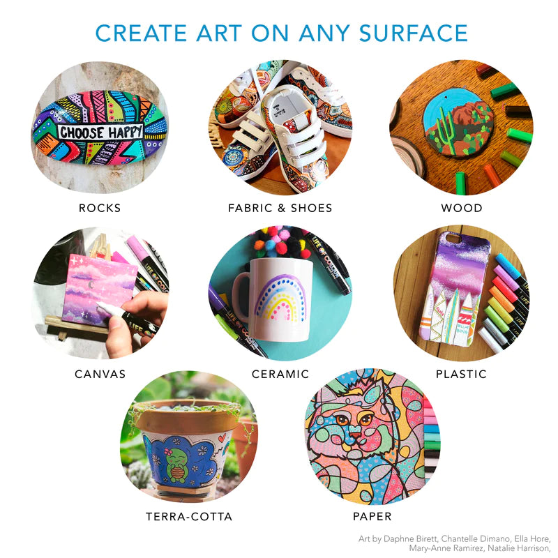 Life Of Colour All Surface Acrylic Paint Pens Black and White Medium 3mm Tip Set of 6 Stationary Art and craft for kids 3yrs+