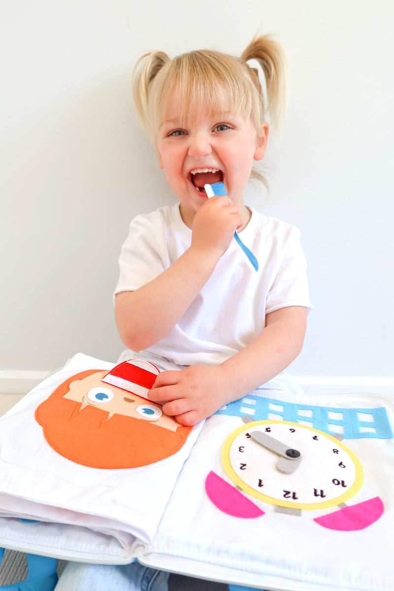 My Big Day Fabric Activity Book Blue Cover by Curious Columbus Kids Travel Toys Interactive Book Best Seller